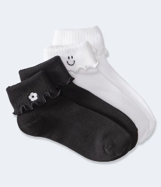 Носки Smile & Flower с двойными манжетами, четверть круга, 2 пары носков Aeropostale, черный