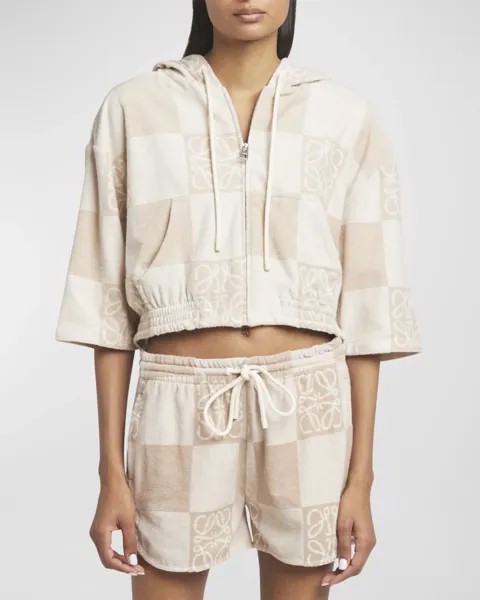 Укороченное худи в клетку Anagram Loewe, цвет Tosca Beig