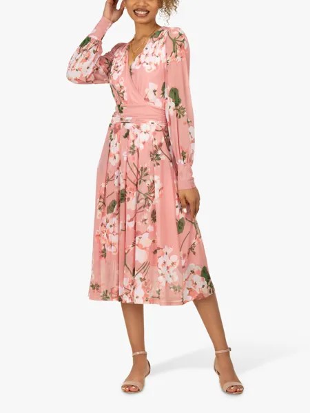 Платье миди из сетки с длинными рукавами Jolie Moi Jasmine, розово-лиловый