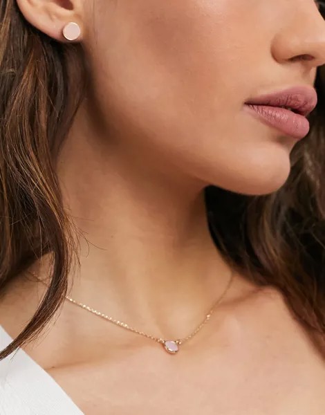 Набор из золотистого ожерелья и серег с полудрагоценными розовыми камнями French Connection-Золотистый
