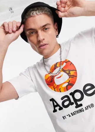 Белая футболка с камуфляжным принтом в виде головы обезьяны AAPE By A Bathing Ape-Белый
