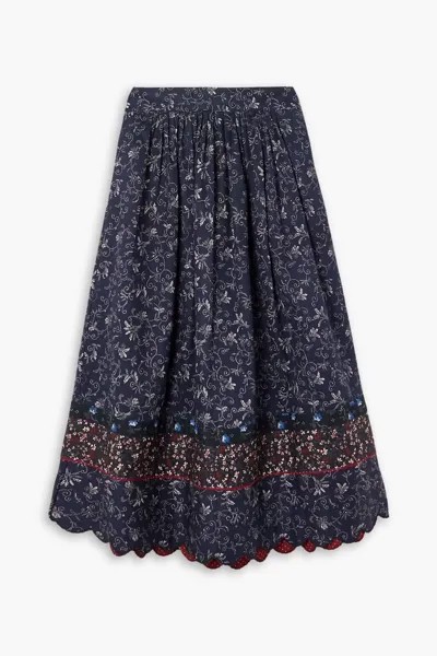 Плиссированная юбка миди из хлопкового твила с цветочным принтом See By Chloé, темно-синий