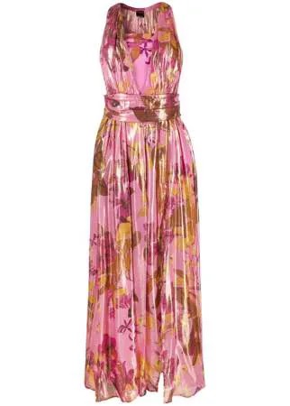 Pinko платье макси с цветочным принтом и эффектом металлик