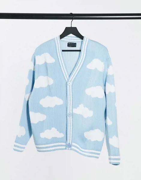 Голубой фактурный oversized-кардиган с принтом облаков ASOS DESIGN