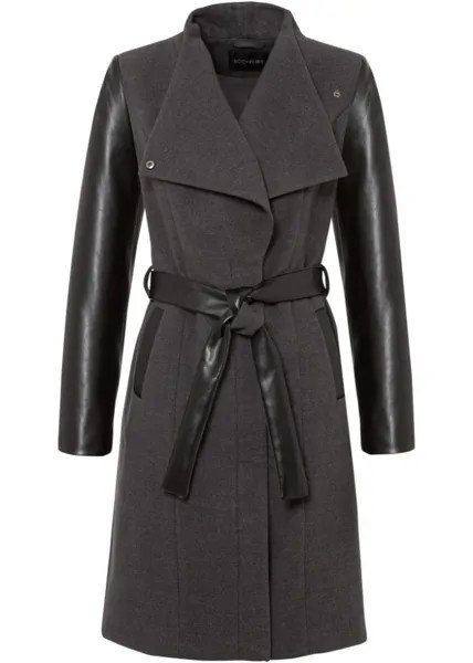 Короткое пальто с рукавами из искусственной кожи Bodyflirt, черный