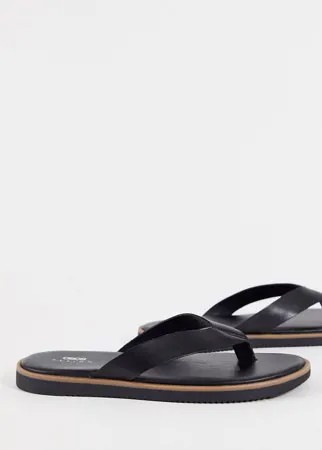 Черные кожаные шлепанцы ASOS DESIGN-Черный цвет