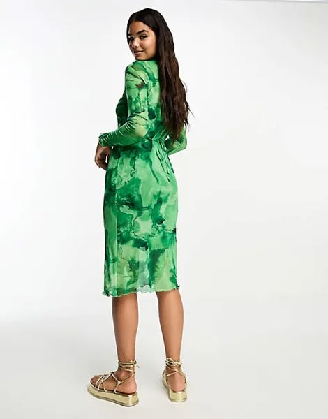 Зеленое платье миди из сетки с принтом Vero Moda