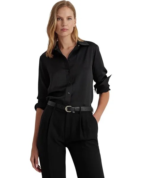 Рубашка LAUREN Ralph Lauren Petite Satin Charmeuse Shirt, черный