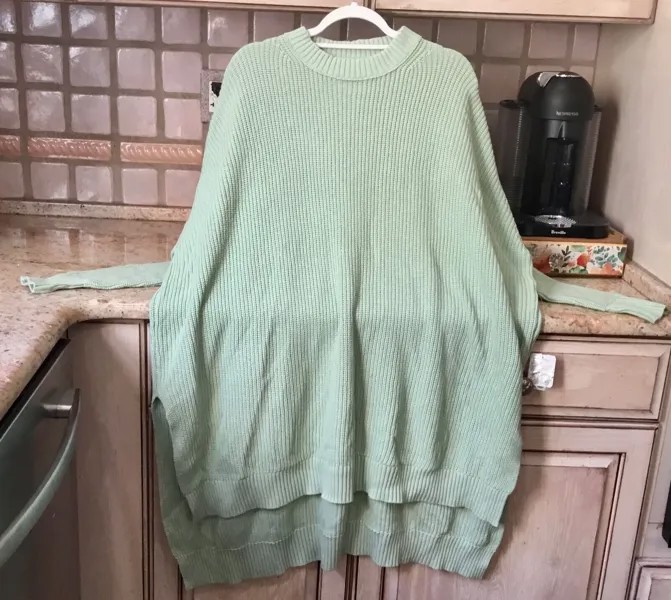Пуловер в рубчик Free People Свитер-туника Oversize с воротником-стойкой мятно-зеленый M/L NWT