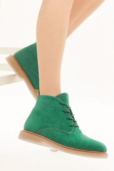 Женские зеленые замшевые удобные ботинки на шнуровке TONNY BLACK