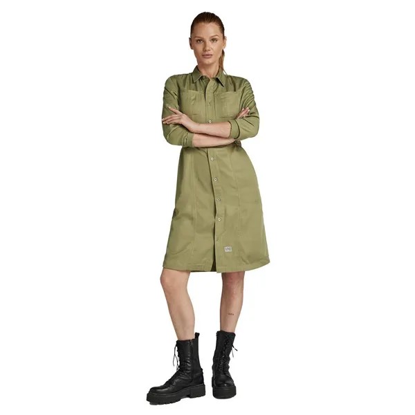 Платье G-Star Fitted long sleeve midi, зеленый