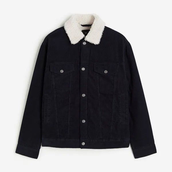 Куртка H&M Corduroy With Teddy Bear Lining, темно-синий