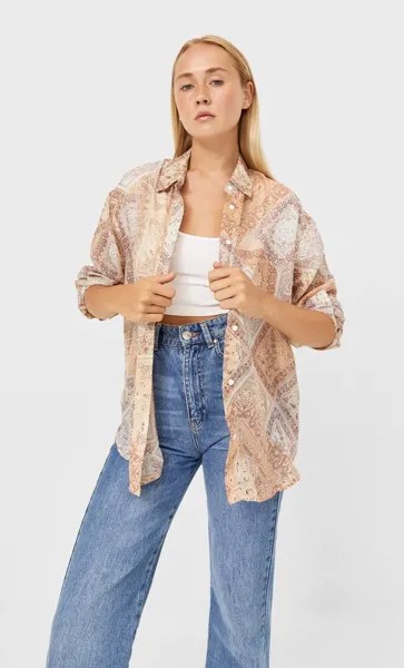 Stradivarius Рубашка Свободного Кроя Цвет Камня Xl