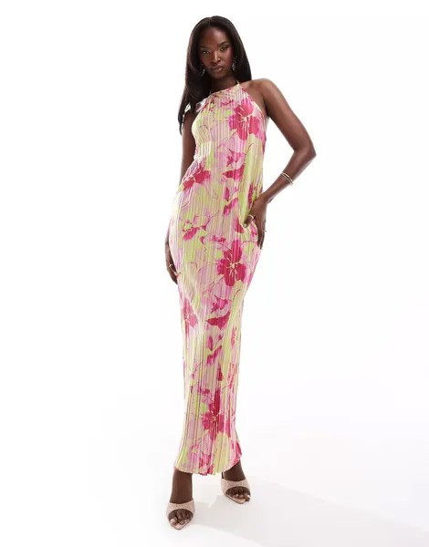 Платье Asos Design Halter Plisse Midaxi, мультиколор