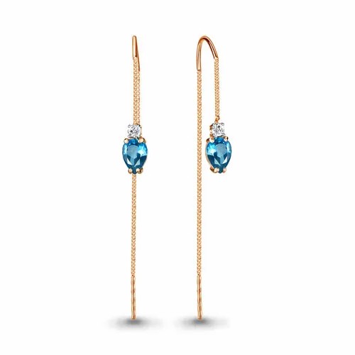Серьги цепочки Diamant online, серебро, 925 проба, золочение, фианит, топаз, золотой