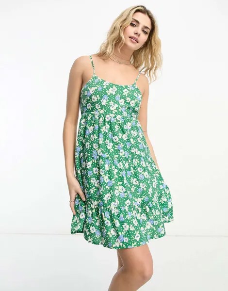 Зеленое свободное платье-комбинация с цветочным принтом Wednesday's Girl