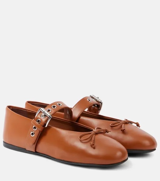Кожаные балетки Miu Miu, коричневый