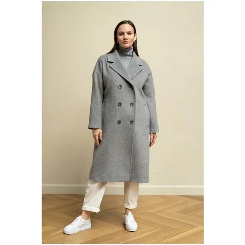 Пальто  Modress демисезонное, силуэт прямой, удлиненное, размер 50, серый