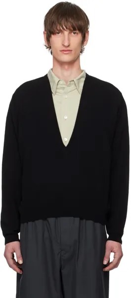 Черный свитер с глубоким v-образным вырезом Lemaire, цвет Black