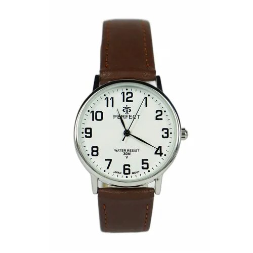 Perfect часы наручные, мужские, кварцевые, на батарейке, кожаный ремень, японский механизм GX017-093-3