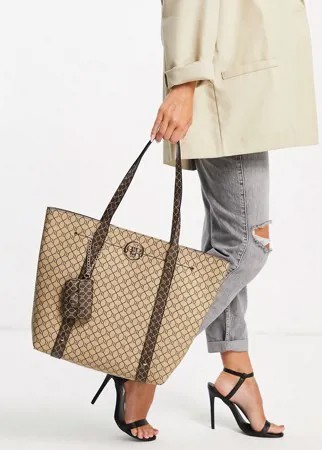 Коричневая сумка-шопер с монограммой и кошельком River Island-Коричневый цвет