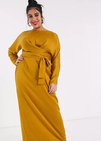 Платье макси с запахом и рукавами «летучая мышь» ASOS DESIGN Curve-Желтый