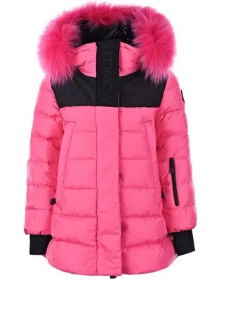 Розовое пуховое пальто с логотипом Moncler