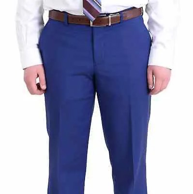 Raphael Мужские однотонные французские синие классические брюки узкого кроя с плоской передней частью