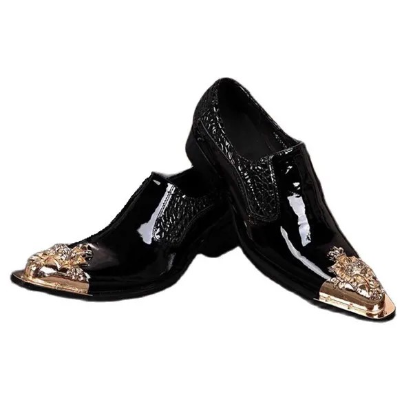 Новые роскошные металлические туфли с острым носком из лакированной кожи, мужские лоферы, свадебные туфли, английская Мужская обувь для ночного клуба, бара, праздвечерние чная обувь