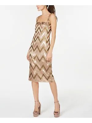 Женское бежевое платье-футляр RACHEL ZOE с блестками и квадратным вырезом до колена 6