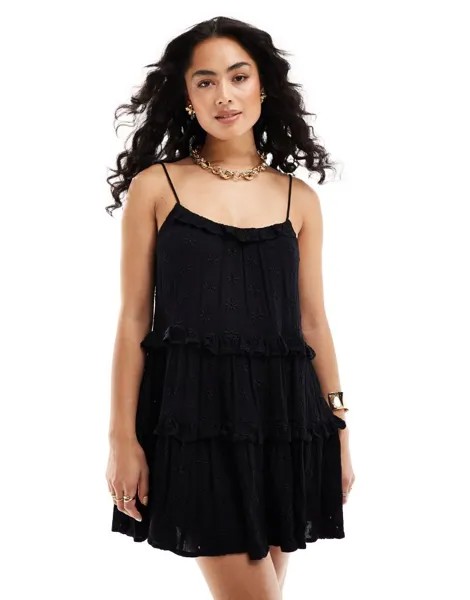 Черное пляжное платье с бретельками и узлом Miss Selfridge