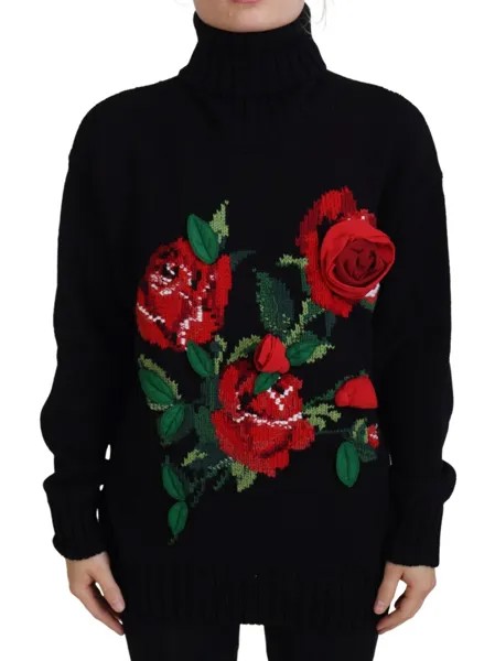 DOLCE - GABBANA Свитер Черная водолазка Пуловер с красными розами IT40/US6/S 3380usd