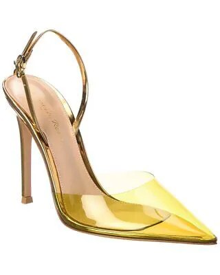 Gianvito Rossi Ribbon Dorsay 105 Женские туфли из винила и кожи с ремешком на пятке, золотистые