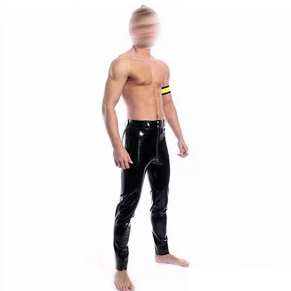 Модные сексуальные черные латексные штаны для мужчин Фетиш резиновые брюки с молнией спереди Плюс Размер Горячая Распродажа