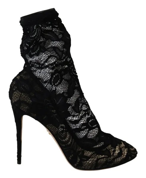 DOLCE - GABBANA Shoes Черные кружевные ботинки Taormina на высоком каблуке EU38,5 / US8 Рекомендуемая розничная цена 1300 долларов США
