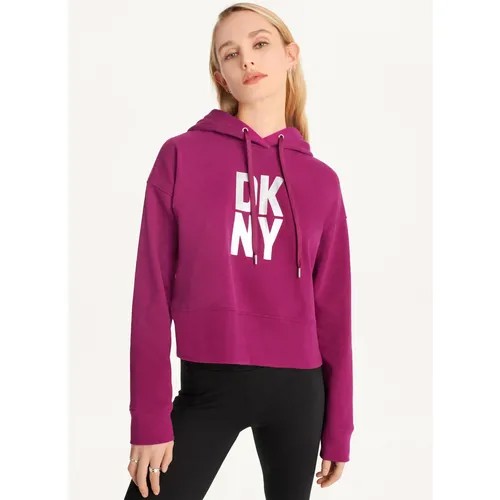 Худи DKNY, силуэт прямой, укороченное, утепленная, без карманов, размер M, фиолетовый, розовый