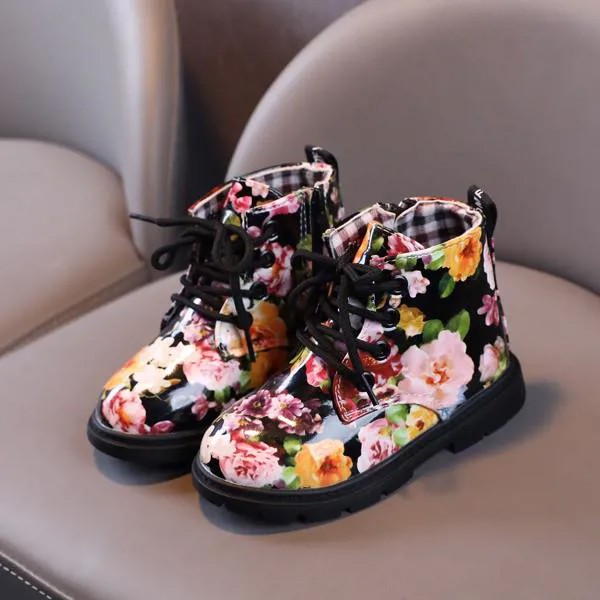 Ботинки на шнурке с цветочным узором для девочек