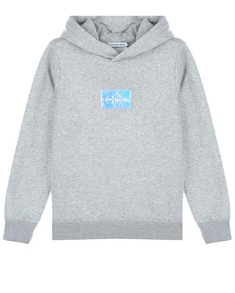 Серая толстовка-худи с голографическим логотипом Calvin Klein детская
