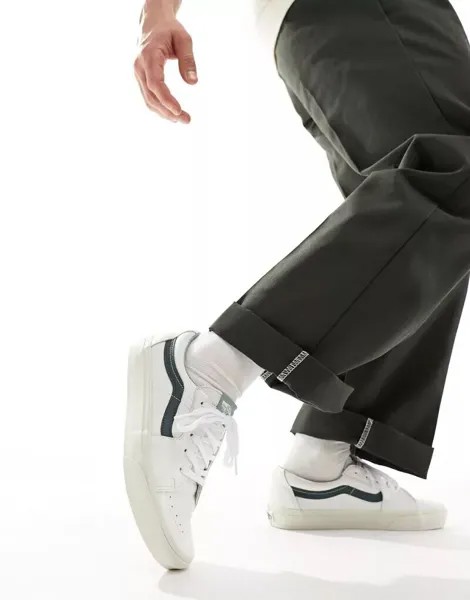 Бело-зеленые кожаные кроссовки Vans Old Skool Premium Leather