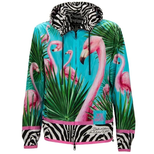DOLCE - GABBANA x DJ KHALED Куртка-бомбер с капюшоном Flamingo Zebra Blue Pink 11371