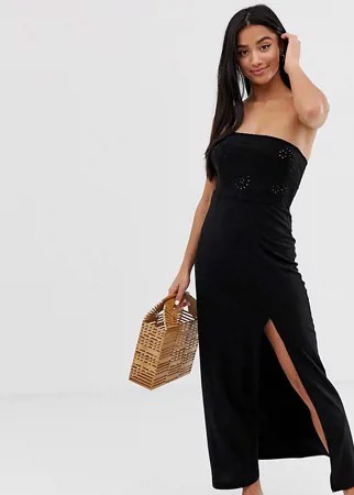 Платье-бандо макси с вышивкой ришелье ASOS DESIGN Petite-Черный