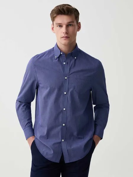 Рубашка стандартного кроя в микро клетку с карманом Ovs, цвет white/blue