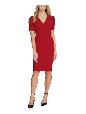 DKNY Женское красное платье-футляр из крепа Scuba с рукавами-пуфами выше колена без подкладки 16