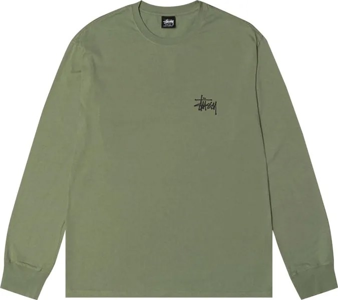 Лонгслив Stussy Basic Pigment Dyed Long-Sleeve Tee 'Artichoke', зеленый