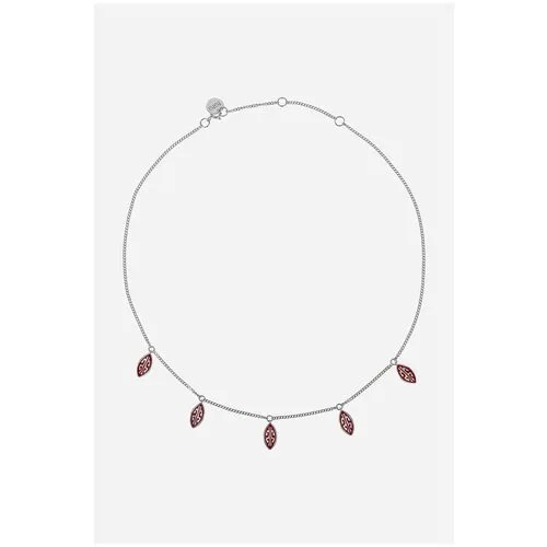 Серебряное колье NANA Листики красный