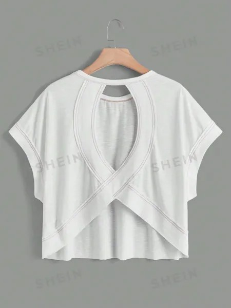 SHEIN Essnce Женская однотонная футболка с рукавами «летучая мышь» и открытой спиной, белый