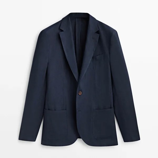 Блейзер Massimo Dutti 100% Linen Suit. темно-синий
