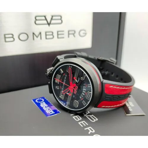 Наручные часы Bomberg BOLT-68 Часы наручные мужские Bomberg 1968 RS45CHPBA.22.3. Кварцевый хронограф. Часы для мужчин производства Швейцарии, черный, красный