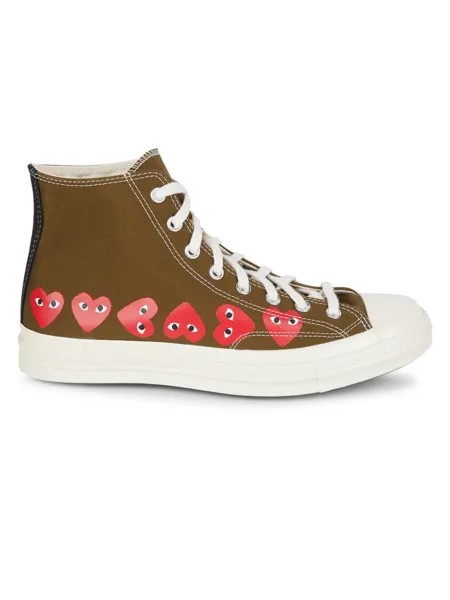 Высокие кроссовки унисекс Chuck Taylor All Star CdG PLAY x Converse с разноцветными сердечками Comme des Garçons PLAY, хаки