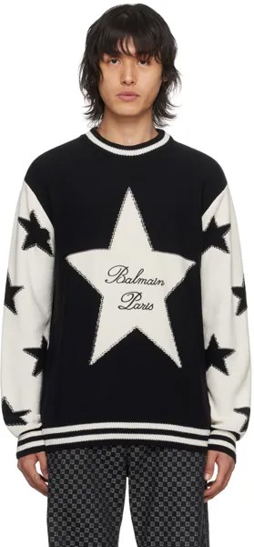 Черно-белый жаккардовый свитер Balmain